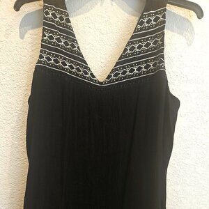 Apt 9 Lined Slip hi low sleeveless black dress, Embroidery Beach Vacay Pool  L